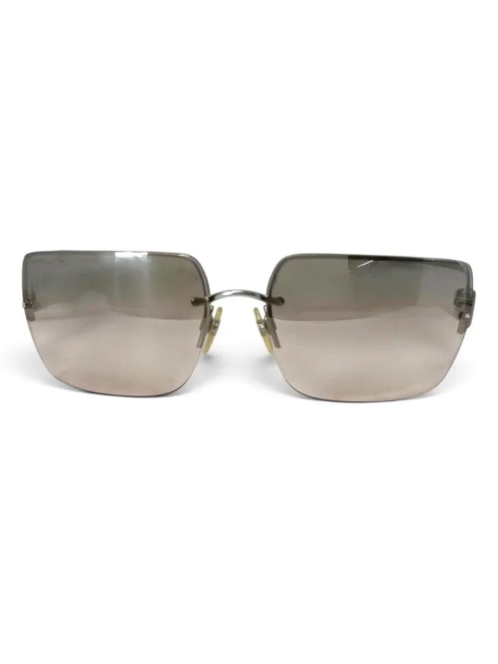 Chanel Sunglasses CC Logo Vintage Square Half Rimless Metal Acetate Clear Brown